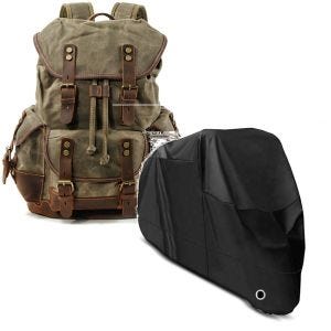 Set: Sac à dos moto Canvas RG8 Vintage 20Ltr Retro vert Craftride avec Housse Moto XL Bache moto imperméable noir