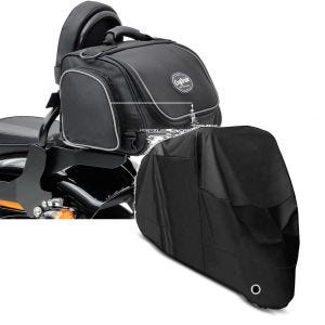 Set: Motorrad Hecktasche TM2 Sissybartasche 14 Liter sw Craftride mit Motorrad Abdeckplane XL Abdeckhaube in sw