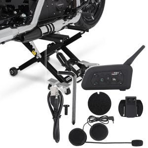 Set: Elevateur ciseaux Mid-lift XL Cric hydraulique 500kg noir ConStands avec Intercom moto IK6 Bluetooth