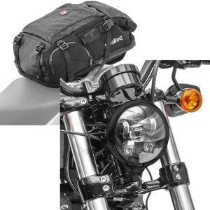 Set: Motorrad Rucksack Bagtecs HX5 Hecktasche wasserdicht 45Ltr mit Helmhalterung + LED Scheinwerfer 5,75 Zoll passend für Harley Davidson Hauptscheinwerfer schwarz Craftride