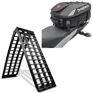 Set: Rampe de Chargement V noir en Alu max. 680 kg pli. pour Moto ConStands avec Sacoche de selle X30 ext. 20-30Ltr noir
