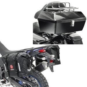 Set: Topcase mit Gepäckgrill Missouri 43Ltr passend für Chopper sw Craftride mit Satteltaschen wd. WP8 2x30L Rollverschluss