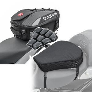 Set: Motorrad Hecktasche X30 Soziustasche erweiterbar 20-30Ltr sw Bagtecs mit Luftkissen Air M Komfort Sitzkissen sw