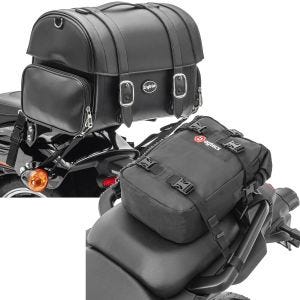 Set: Motorrad Hecktasche FP Sissybar Tasche passend für Cruiser und Retro 32L Craftride mit Hecktasche KH1 Rucksack 10 Liter sw