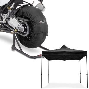 Set: Moto Couvertures Chauffantes Billown 60-80-95 °C 17" noir ConStands avec Pavillion pliable 3x3m pour la piste noir