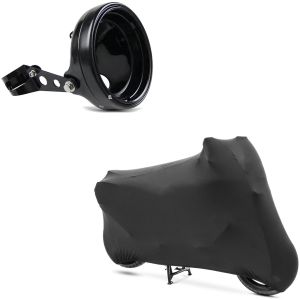 Set: Scheinwerfergh. 7" mit Gabel-Halterung 35-43mm sw Craftride mit Motorradabdeckung Indoor XL-XXL Stretch Garage sw