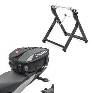 Set: Wuchtbock Motorrad WU-2 Auswuchtgerät sw ConStands mit Motorrad Hecktasche X30 Soziustasche erweiterbar 20-30Ltr sw