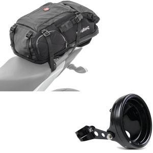 Set: Sac à dos moto HX5 imp. 45Ltr Bagtecs avec Boîtier de phare LED moto 7" Univ. + fourche 35-43mm noir