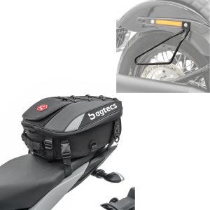 Set: Motorrad Hecktasche X30 Soziustasche erweiterbar 20-30Ltr sw Bagtecs mit Satteltaschenhalter Universal sw
