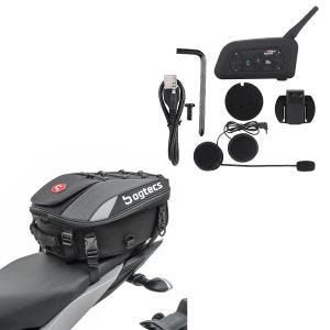 Set: Intercom moto IK6 avec oreillette Bluetooth Tourtecs avec Sacoche de selle moto X30 extensible 20-30Ltr noir