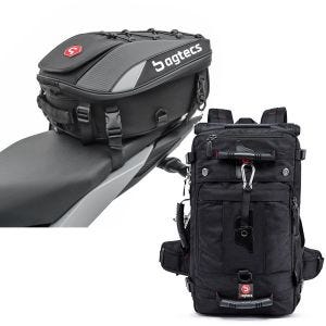 Set: Motorrad Hecktasche X30 Soziustasche erweiterbar 20-30Ltr sw Bagtecs mit Motorrad Rucksack HK4 Hecktasche 45Ltr sw