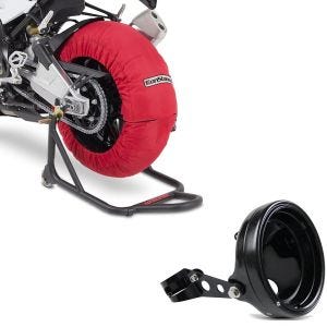 Set: Moto Couvertures Chauffantes 60-80°C 17" rouge ConStands avec Boîtier phare LED 7" Univ. + fourche 35-43mm