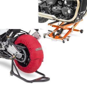 Set: Moto Couvertures Chauffantes Laguna Seca 60-80°C 17" rouge ConStands avec Pont Mid-lift XL 500kg en orange