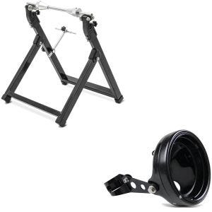 Set: Wuchtbock Motorrad WU-2 Auswuchtgerät sw ConStands mit Scheinwerfergehäuse 7" mit Gabel-Halterung 35-43mm sw