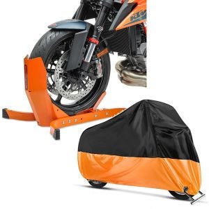 Set: Bloque Roue Easy-Plus à 21 Pouces orange ConStands avec Housse Moto XXL Bache Moto imperméable noir-orange