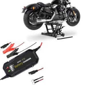 Set: elevateur ciseaux Mid-lift L 680kg noir ConStands avec Chargeur de batterie de moto BC2 12V / 1.500mA