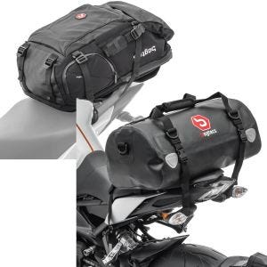 Set: Motorrad Rucksack HX5 wasserdicht 45Ltr mit Helmhalterung Bagtecs mit Hecktasche Drybag XF30 wd. Volumen 30l