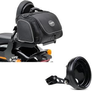 Set: Motorrad Hecktasche TM2 Sissybartasche 14 Liter sw Craftride mit Scheinwerfergh. 7" mit Gabel-Halterung 35-43mm sw