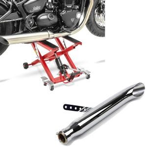 Set: Elevateur ciseaux Mid-lift XL 500kg rouge ConStands avec Pot d'échappement univ. Caferacer Turn Out chrome