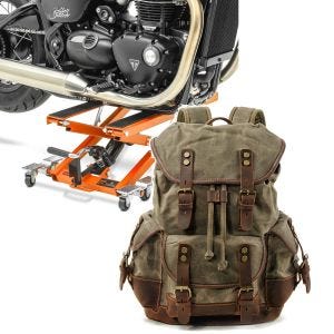 Set: Elevateur ciseaux Mid-lift XL Cric hydraulique 500kg or ConStands avec Sac à dos moto Canvas RG8 Vintage 20Ltr vert