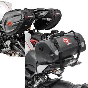 Set: Seitentaschen CRB 40-60 Liter Volumen Motorrad Softshell Bagtecs mit Hecktasche Drybag XF30 Wasserdicht Volumen 30l