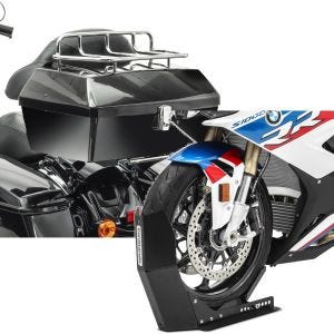 Set: Topcase mit Gepäckgrill Missouri 43Ltr passend für Chopper sw Craftride mit Transportständer Easy-Fix bis 21" sw-matt