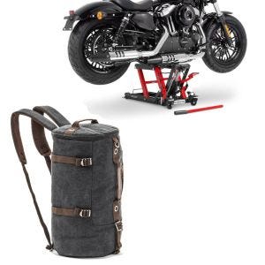 Set: elevateur ciseaux Mid-lift L 680kg en rouge ConStands avec Sac à dos moto Canvas VG8 Vintage 35Ltr Retro noir