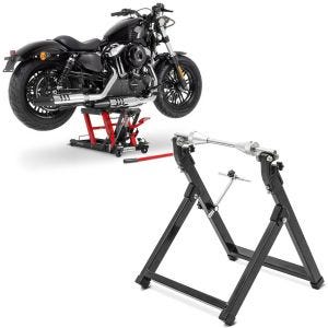 Set: elevateur ciseaux Mid-lift L 680kg en rouge ConStands avec Équilibreuse pneu moto WU-2 équilibreuse de roues noir