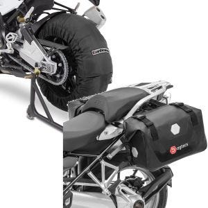 Set: Motorrad Reifenwärmer Set Billown 60-80-95 °C 17 Zoll sw ConStands mit Satteltaschen wd. RB25 mit Rollverschluss