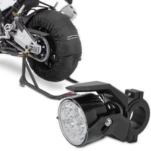 Set: Motorrad Reifenwärmer Billown 60-80-95 °C 17" sw ConStands mit Zusatzscheinwerfer LED S2 einzeln mit E-Zulassung
