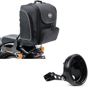 Set: Moto Sacoche Sissybar arrière TM4 39-49L noir Craftride avec Boîtier de phare LED 7" Univ. + fourche 35-43mm noir