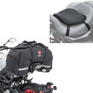 Set: Hecktasche Motorrad SX80 Soziustasche sw 70Ltr Bagtecs mit Motorrad Gel Sitzkissen L Komfortkissen universal in sw
