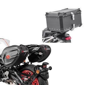 Set: Motorrad Alu Top Case XB65 Alu univ. 65 Liter sw Bagtecs mit Seitentaschen CRB 40-60 Liter Volumen Softshell