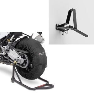 Set: Motorrad Reifenwärmer Set Billown 60-80-95 °C 17 Zoll sw ConStands mit Garderobe WH2 Wandhalterung Helmhalter sw