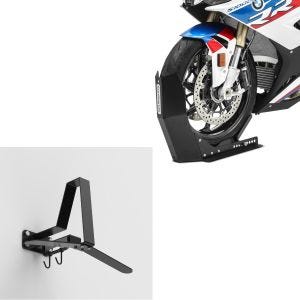 Set: Bloque Roue Easy-Fix noir à 21 Pouces noir-mate ConStands avec Vestiaire Motard WH2 Support mural casque moto noir