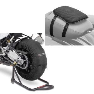 Set: Motorrad Reifenwärmer Set Billown 60-80-95 °C 17 Zoll sw ConStands mit Gel Sitzkissen S univ. sw