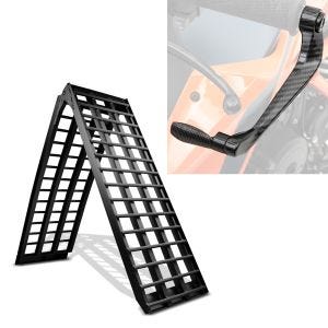 Set: Rampe de Chargement V noir en Alu, max. 680 kg pliable, pour Moto ConStands avec Protections de levier Alu X6 Noir