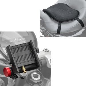 Set: Support téléphone moto SH2 Support smartphone avec powerbank Tourtecs avec Moto Gel coussin de selle L Univ. noir