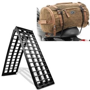 Set: Rampe chargement V nr Alu max. 680 kg pli. pour Moto ConStands avec Sacoche de selle arrière Vintage 25L Canvas mar