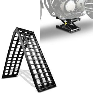 Set: Alu Auffahrrampe V sw, bis 680 kg, klap, passend für Motorrad ConStands mit Hebebühne Mid-lift M bis 500 kg sw