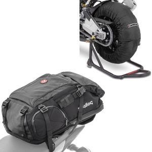 Set: Motorrad Reifenwärmer Billown 60-80-95 °C 17" sw ConStands mit Rucksack HX5 Hecktasche wd. 45Ltr mit Helmhalterung