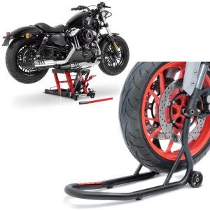 Set: elevateur ciseaux Mid-lift L 680kg en rouge ConStands avec Béquille roue avant Front Fork noir mat