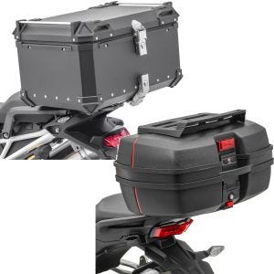 Set: Motorrad Alu Top Case XB65 Alu univ. 65 Liter sw Bagtecs mit Motorrad Topcase DK45 univ. 45 Liter mit Gepäckgrill