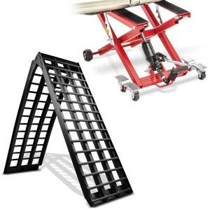 Set: Rampe de Chargement V nr en Alu max. 680 kg pli. pour Moto ConStands avec Pont Mid-lift XL 500kg rouge