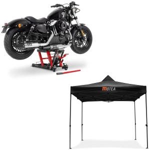 Set: elevateur ciseaux Mid-lift L 680kg en rouge ConStands avec Pavillion pliable 3x3m pour la piste MOTEA