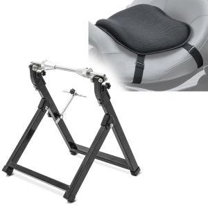 Set: Équilibreuse pneu moto WU-2 équilibreuse de roues noir ConStands avec Moto Gel coussin de selle L Univ. noir