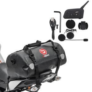 Set: Intercom Motorrad IK6 mit Headset wireless Tourtecs mit Hecktasche Drybag XF30 Wasserdicht Volumen 30l