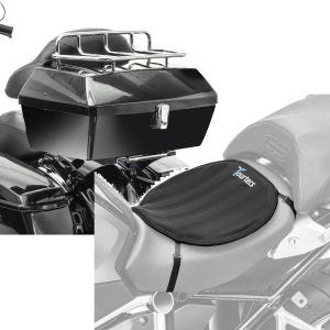 Set: Motorrad Topcase mit Gepäckgrill Missouri 43Ltr passend für Chopper abschlb.. sw Craftride mit Gel Sitzkissen Neopren L sw