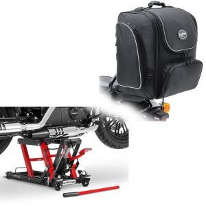 Set: elevateur ciseaux Mid-lift L 680kg en rouge ConStands avec Moto Sacoche Sissybar arrière TM4 39-49 Litres noir