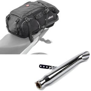 Set: Motorrad Rucksack HX5 wd. 45Ltr mit Helmhalterung Bagtecs mit Endschalldämpfer univ. Caferacer Turn Out chrom